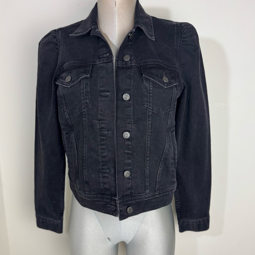 Gap Black Denim Puff Sleeve Jean Jacket Size Small NEW - Picture 4 of 7